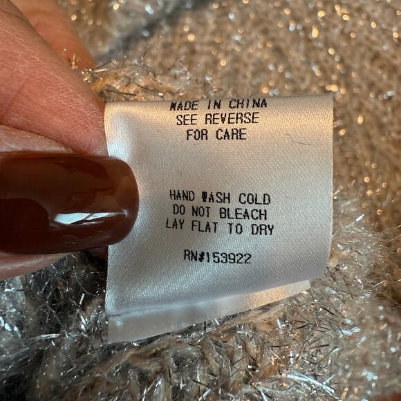 See and Be Seen Women's Silver Metallic and Tan Eyelash Sweater Size S - Picture 6 of 10